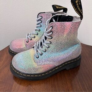 Dr Martens Toddler 1460 Pascal Iridescent Lace Up Boots SZ 8 Ankle Suede Leather
